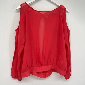 Free People Women's Chiffon Cold Shoulder Sleeve Blouse Scarlet Medium NWT